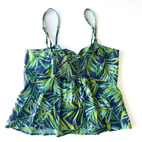 Sofia Jeans Sofia Vergara Tank Top Sz Medium Green Blue Peplum Linen Tropical - Picture 9 of 14